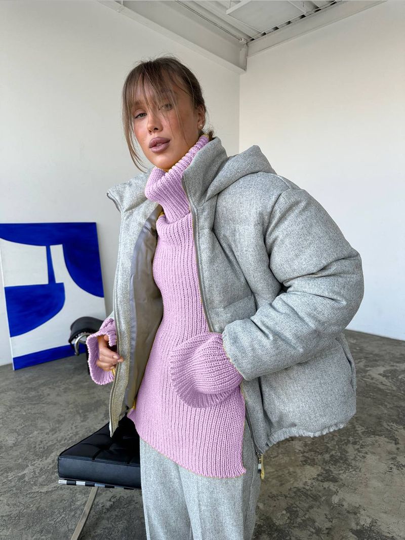 Pull oversize à col montant pour femme – Haut en tricot acrylique doux avec fentes latérales | Pull décontracté d'hiver (blanc/violet/vert)_voghion.com