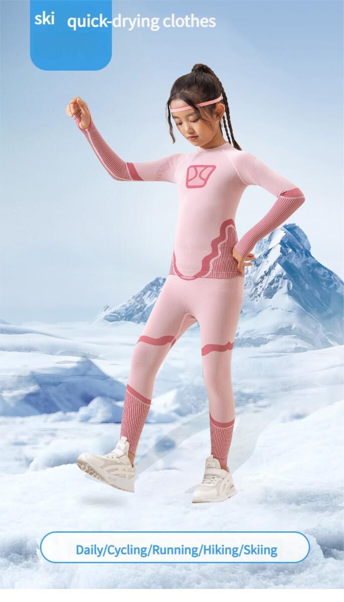 Novo conjunto térmico de inverno para esqui de secagem rápida para crianças, meninos e meninas, ciclismo ao ar livre, corrida, roupa íntima de compressão e calças_voghion.com