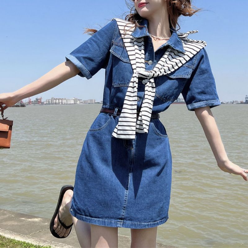 Abito in denim da donna, estivo, versione coreana, 2025, nuovo design, fresco e carino, con vita stretta, gonna a maniche corte sottile XX_voghion.com