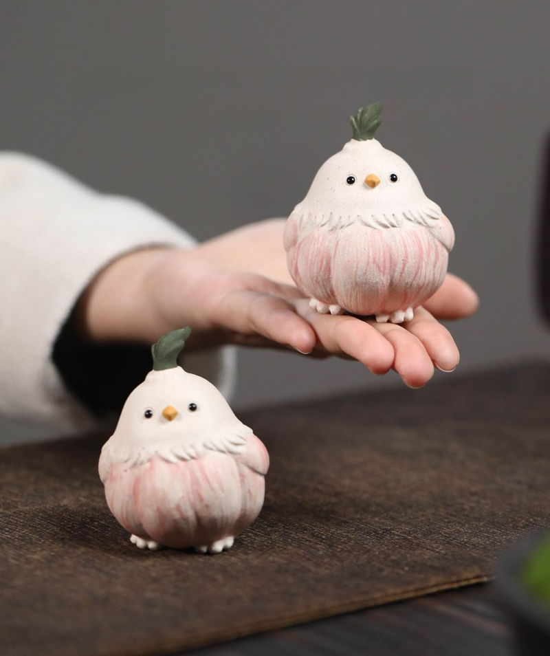 Zisha Clay Pet Ornament Handmade Bird Sculpture Garlic Chick Set Creative Tea Play Accessory Figurine_voghion.com