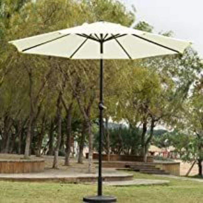 For Outdoor Market Umbrella 8 Button Tilt Simple Garden 9ft Table Deluxe Patio Sturdy Ribs With And Crank Beige_voghion.com