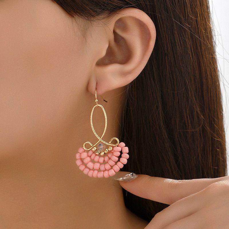 1 Pair Ethnic Style Bohemian Geometric Beaded Plating Artificial Crystal Seed Bead Iron Drop Earrings_voghion.com