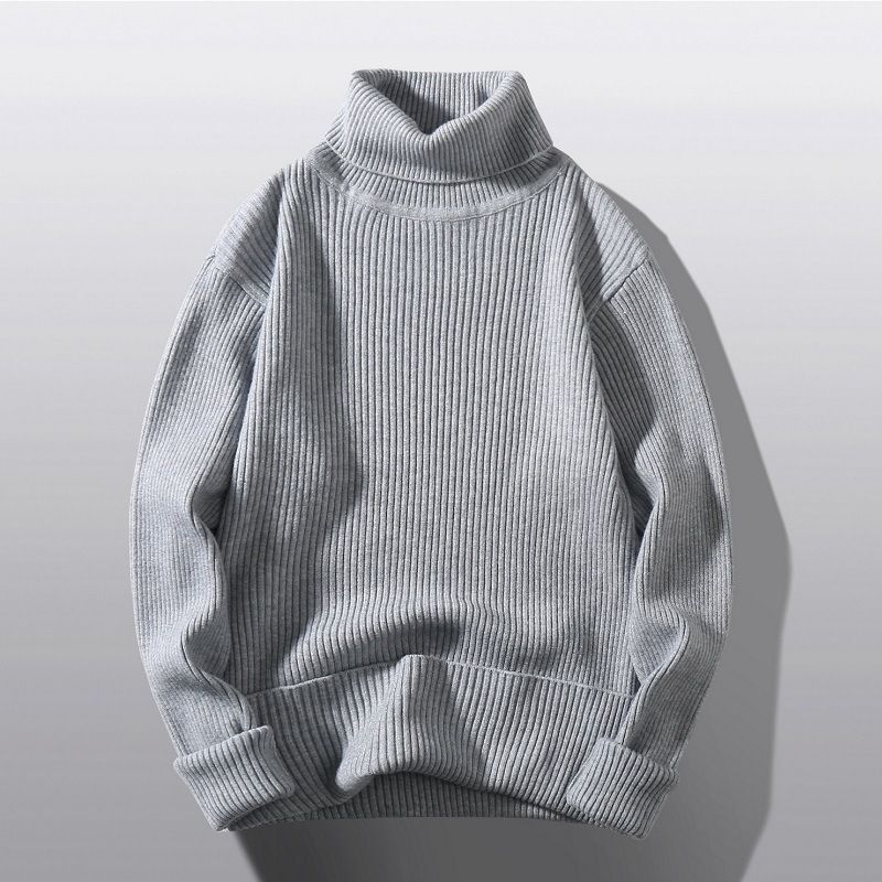 Men's Clothing Sweater Men's Turtleneck Autumn And Winter New Style Youth Sweater Loose Simple Solid Color Bottom Striped Sweater Men_voghion.com
