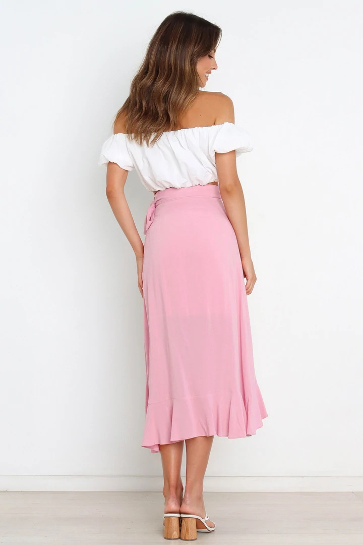 Jupe une pièce à lacets pour femmes, jupe irrégulière de couleur unie_voghion.com
