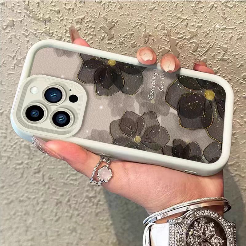 Compatibile con iPhone 16 15 14 13 12 11 PRO MAX XR XS X 8 7 6 6S PLUS Custodia con protezione completa con pittura a inchiostro nero estetica_voghion.com