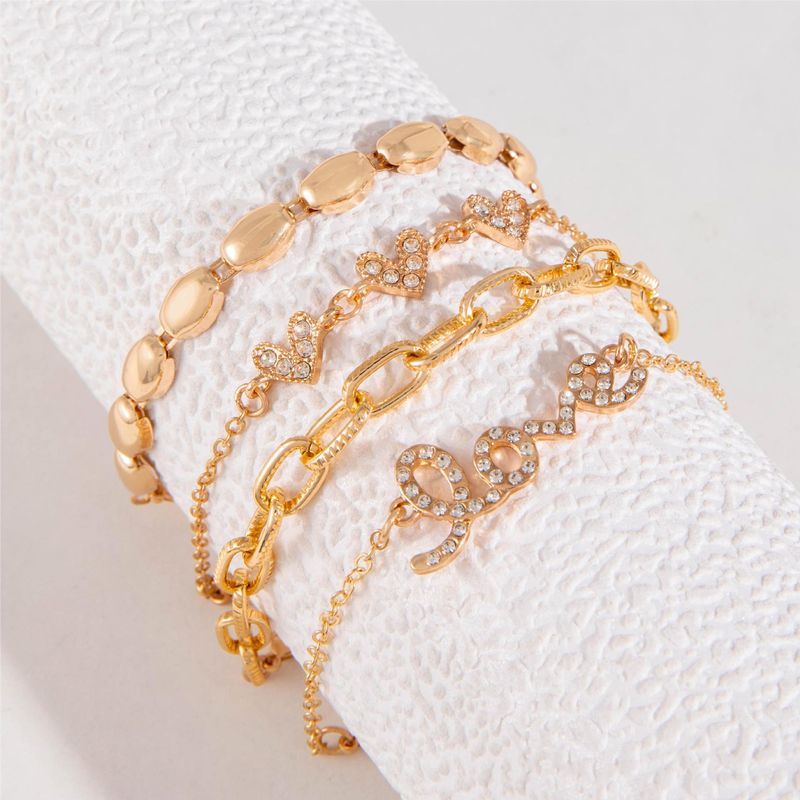 High-end Rhinestone Heart Multi-layer Stacking Creative Design Love Letter Bracelet Set Of Four For Women_voghion.com
