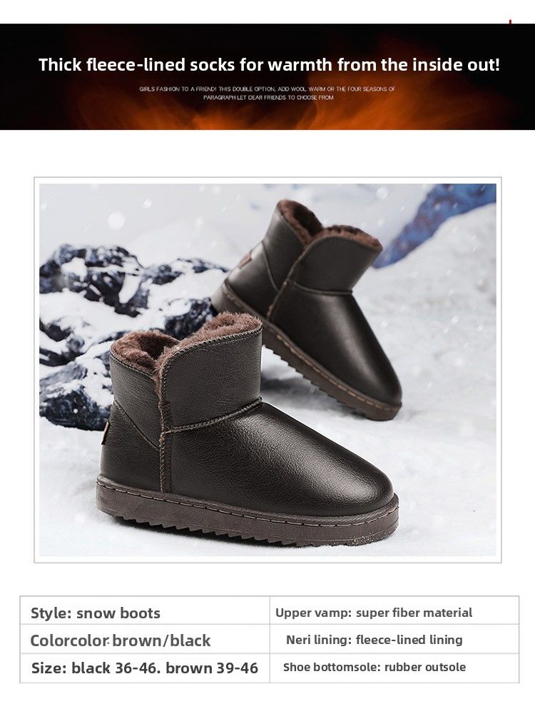 Bottes de neige d'hiver pour hommes, nouvelles chaussures de sport décontractées en coton, en cuir épais et chaud, avec fourrure intégrée_voghion.com