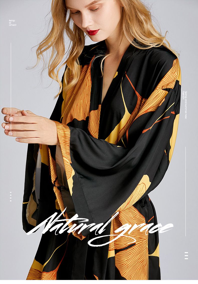 Large Size Ice Silk Nightgown Women's Style Large Size Ginkgo Pajamas Loungewear Casual_voghion.com