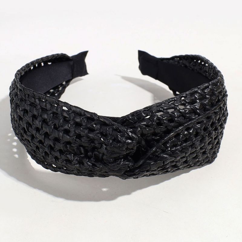 Fascia per capelli annodata cava a tesa larga, fascia intrecciata in rafia di fascia alta e alla moda per uscire con accessori per capelli pressati_voghion.com