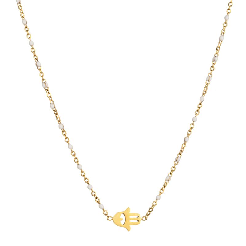 Klar til lager Hamsa vedhæng halskæder kvinder amulet rustfrit stål guldfarvet hånd af Fatima choker smykker kraveben kæde_voghion.com