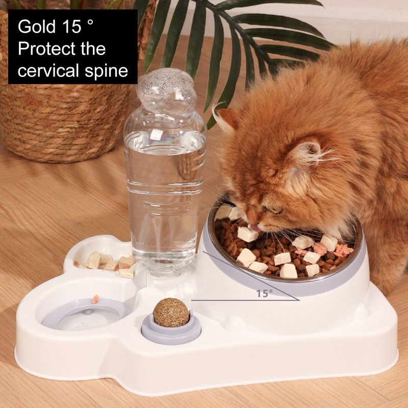 Tigela para animais de estimação Guangying 500ml/450ml, grande capacidade, design com sifão, inclinação de 15 graus, 5 em 1, tigela para alimentação de água, cães e gatos, uso diário_voghion.com