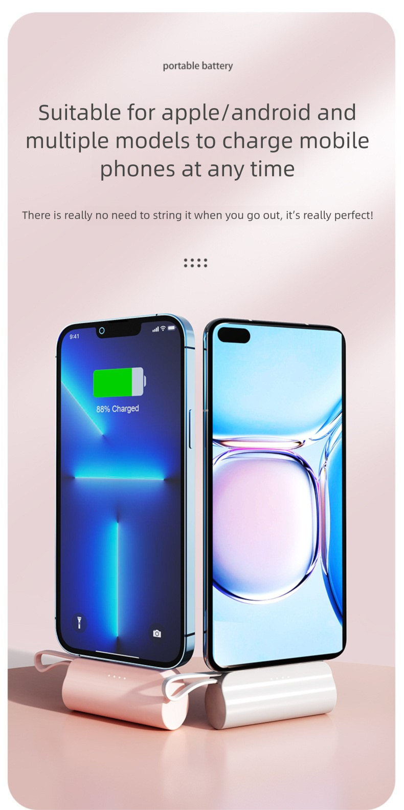 Mini 5000mAh Tasche Kapsel Bank Mit Gebaut-in Kabel Tragbare Geschenk Mobile Power KC Zertifizierung_voghion.com