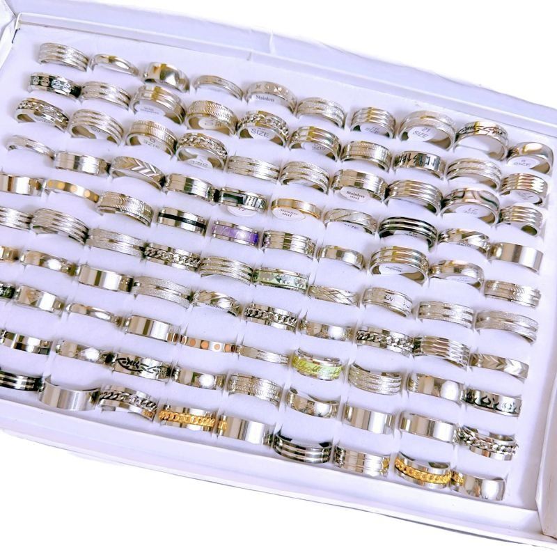 Anello in acciaio inossidabile alla moda, argento, fascia da uomo semplice ed elegante di alta qualità_voghion.com