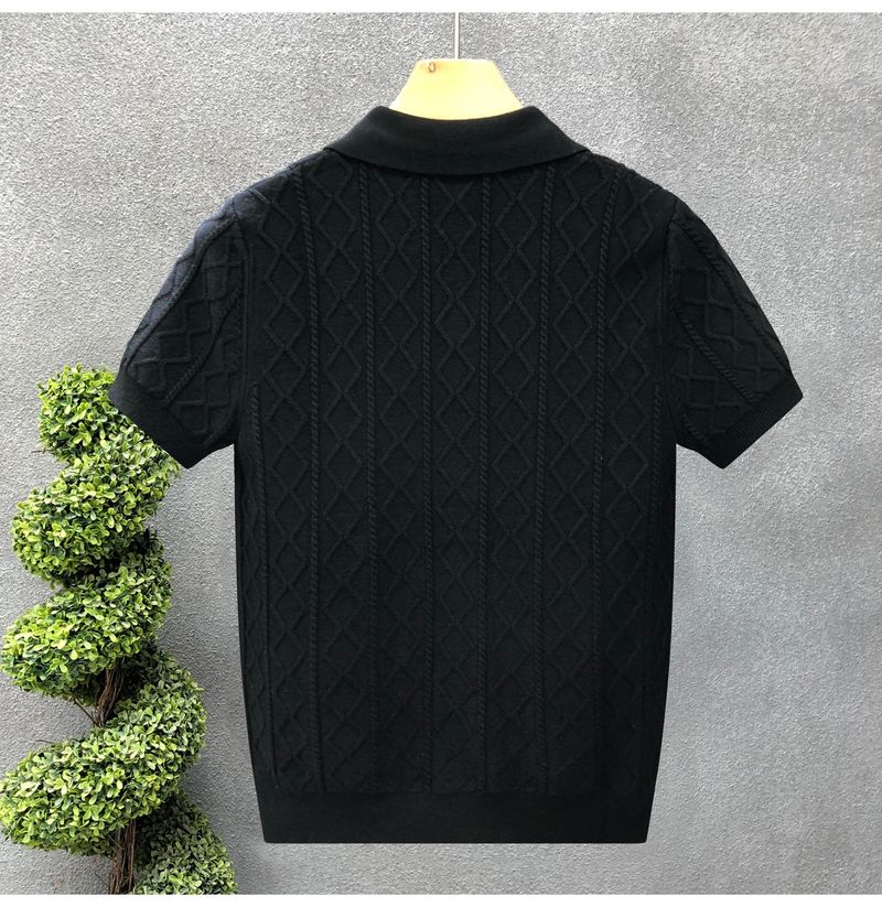 Polo da uomo in maglia testurizzata – Maglia casual a maniche corte con colletto a contrasto (M-3XL, bianco/nero/grigio/marrone, vestibilità slim e rilassata)_voghion.com