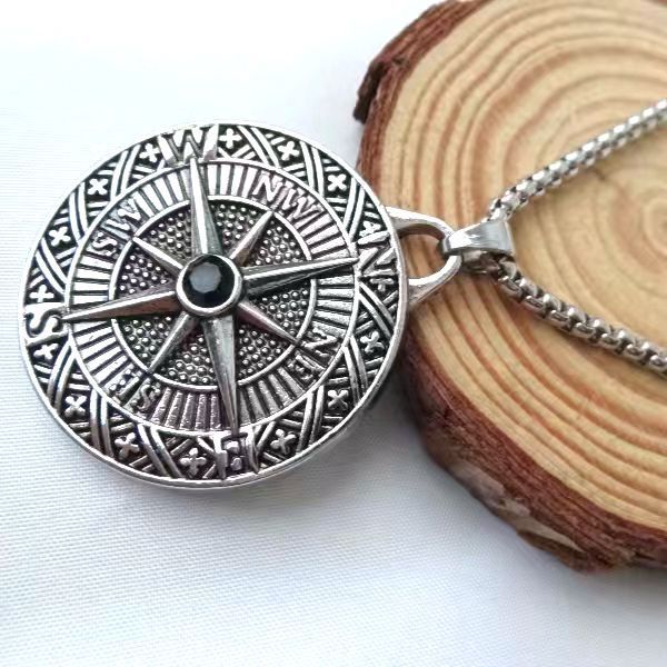 Nordesch Viking Rune Buschtaf Edelstahl Kette Ethnesch Stil Kompass Schutz Zweifarweg Rotéierend Anhänger_voghion.com