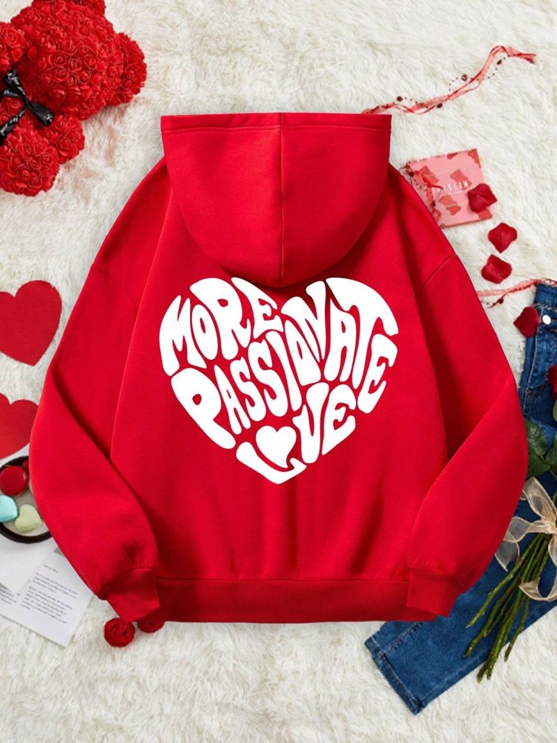 Felpa con cappuccio da uomo con stampa grafica di lettere d'amore più appassionate, semplice e casual, calda e ampia, in pile, abbigliamento sportivo_voghion.com