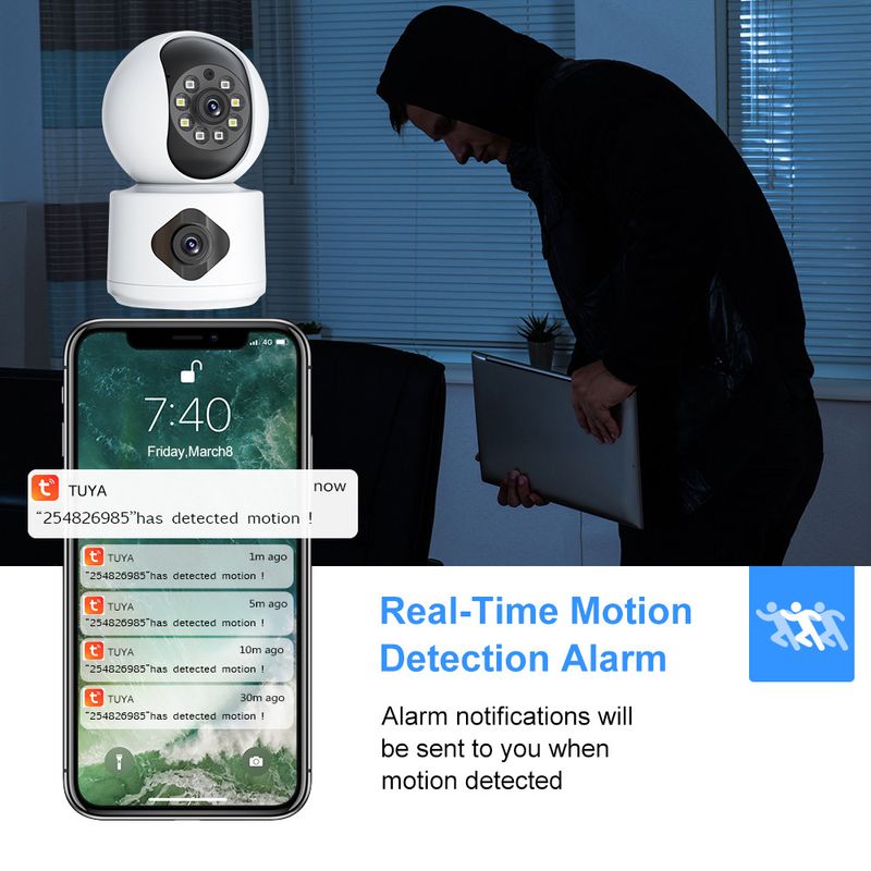 Cámara IP de seguridad para el hogar CCTV Tuya PTZ360° con wifi y lente dual_voghion.com