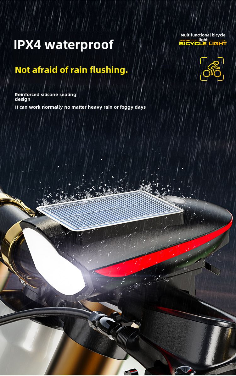 7588 Solar Rechargeable Bicycle Front Light Horn Light Mountain Bike Night Riding Light USB Charging Outdoor_voghion.com