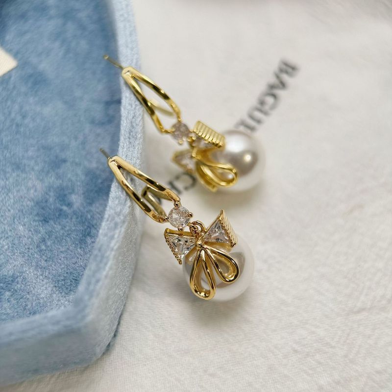 Orecchini di perle alla moda personalizzati da donna con nodo a farfalla, squisiti francesi, di alta qualità, super fata e_voghion.com