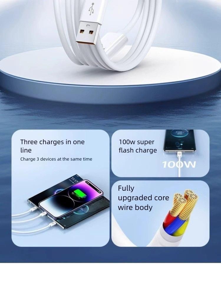 Compatible With Huawei Iphone Xiaomi Phones 3-in-1 100W Super Fast Charging One-to-Three Data Cable Car Charger_voghion.com