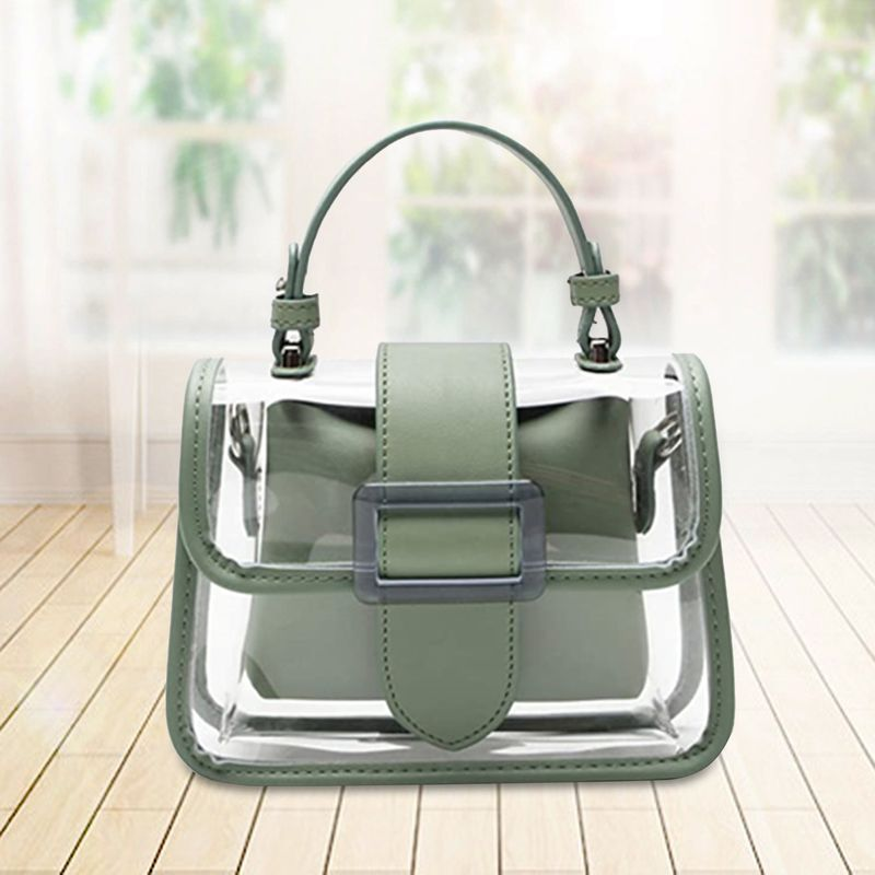 Lihao Borsa tote in PVC Impermeabile 2 in 1 Borsa trasparente con chiusura con fibbia per cintura per la vita quotidiana-Nero_voghion.com