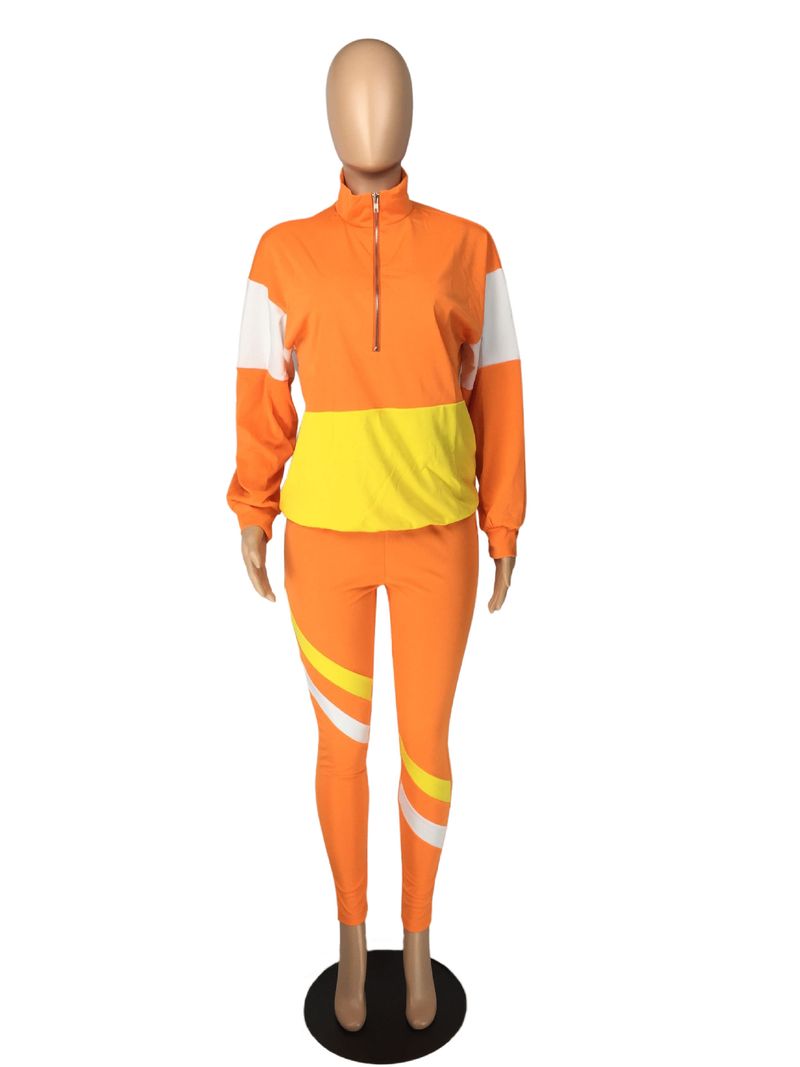 Zweiteiliger Freizeit-Sportanzug für Damen im Farb-Patchwork-Design_voghion.com