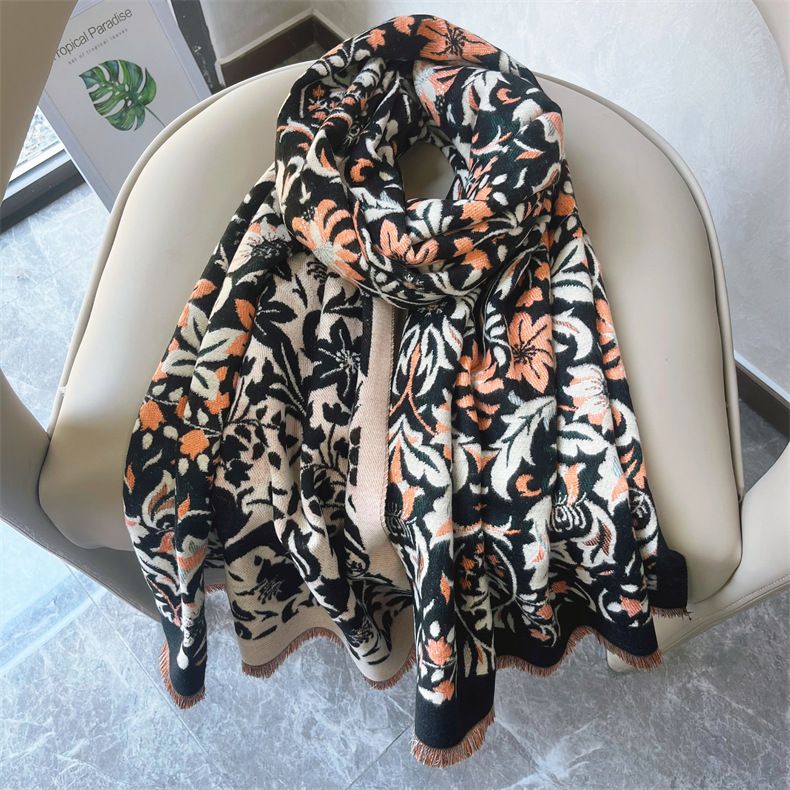 Eleganti donne mondane floreali in inverno, scialle versatile e spesso per il calore, sciarpa taglia 666_voghion.com