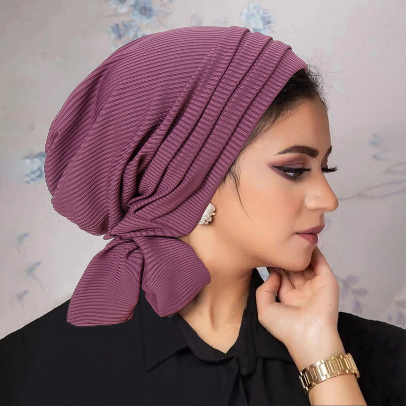 Women's Clothing Solid Color Threaded Four Strips Long Tail Headband Cap Chemotherapy Hat Women's Two Strips Long Tail Hat_voghion.com