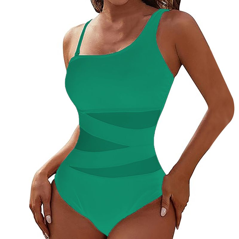 Women's Clothing One Piece Swimsuit Thin Strap Oblique Shoulder Conservative Bikini_voghion.com