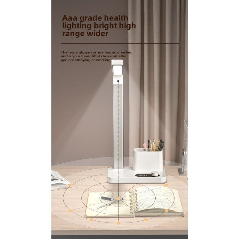 Nuova lampada da scrivania con protezione per gli occhi, lampada da lettura multifunzionale per studenti, lampada da comodino a LED con dimmer a tre colori, carica e collegamento a doppio scopo_voghion.com