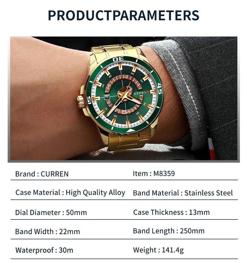 Classic Men's Calendar Watch – Miyota Quartz Movement, 30M Water Resistant, Minimalist Round Dial With Date Window_voghion.com