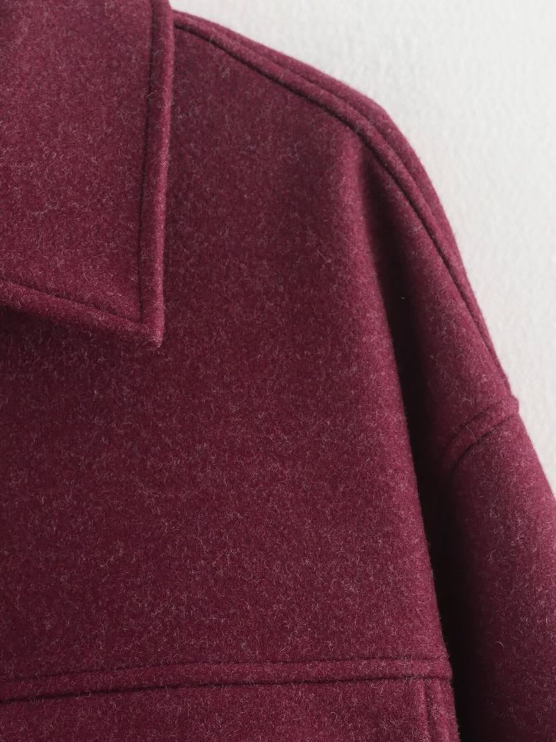 Trendige Jacke aus Wollmischung mit Reißverschluss – Stylischer Tweedmantel für Damen mit Taschen, Streetwear-Chic (Weinrot, Grau, Kaffeebraun, S-L)_voghion.com