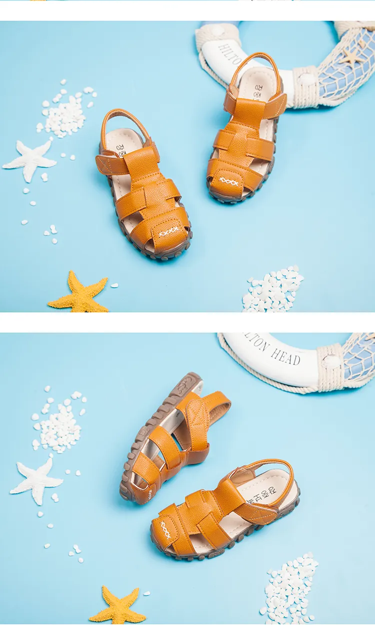Summer Children Shoes Closed Toe Toddler Boys Leather Cut-outs Breathable Beach Sandalia Infantil Kids Sandals Comfort_voghion.com