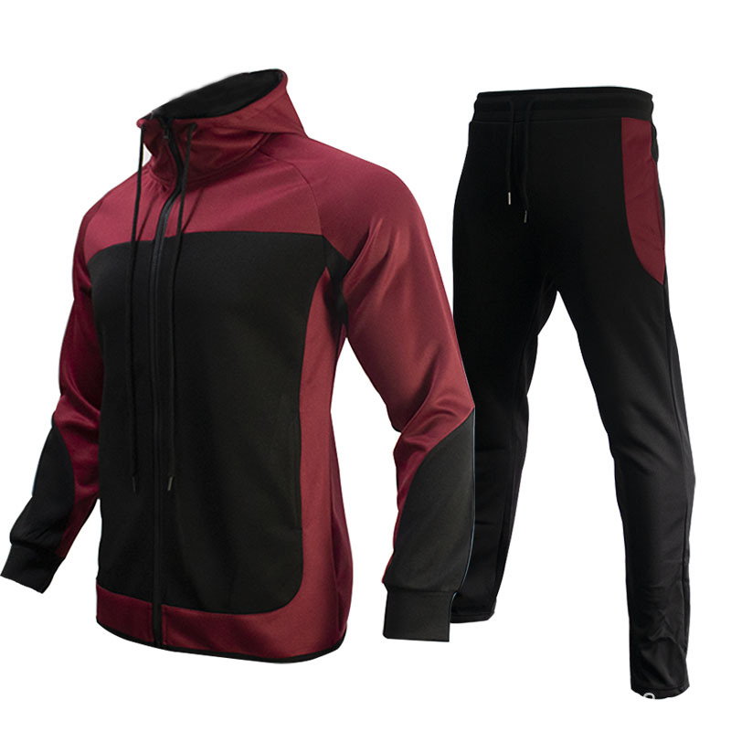 Pull à capuche deux pièces pour homme, tendance, couleur contrastée, ensemble de vêtements de sport décontractés pour l'automne_voghion.com
