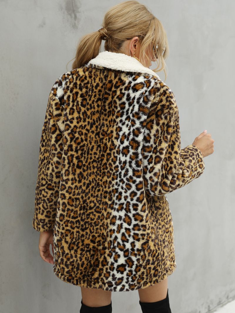 Damenbekleidung aus Plüschimitatpelzmantel mit Leopardenmuster_voghion.com