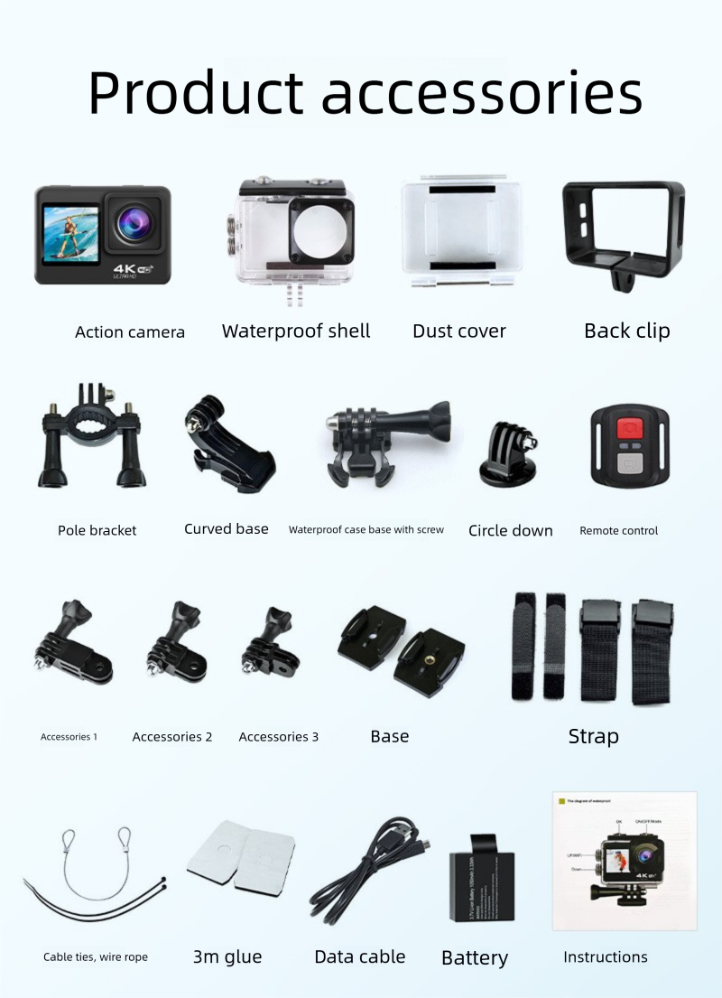 4K Action Waterproof HD Dual Screen Wifi Remote Control Outdoor Shooting Cycling Skiing Underwater Camera_voghion.com