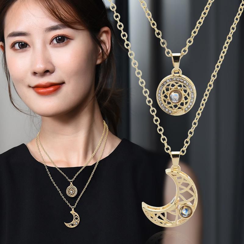 Projektionspaar-Halskette für Männer und Frauen, Sonne- und Mond-Accessoires, Schlüsselbeinkettenanhänger für Frauen_voghion.com