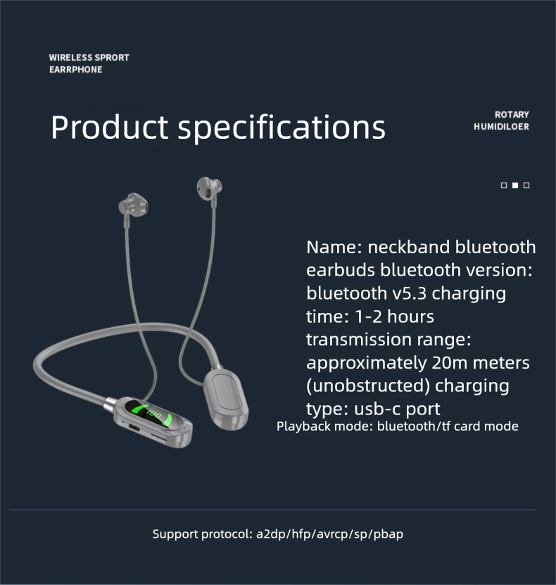 Premium Selection Neckband Wireless Bluetooth Digital Display, Long Battery Life, Neck Hanging Earphones With In-Ear_voghion.com