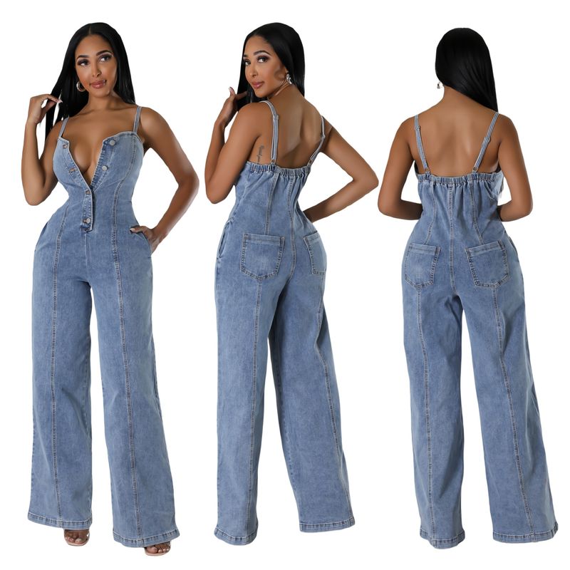 Damenbekleidung Denim Jumpsuit Weite Beinhose_voghion.com