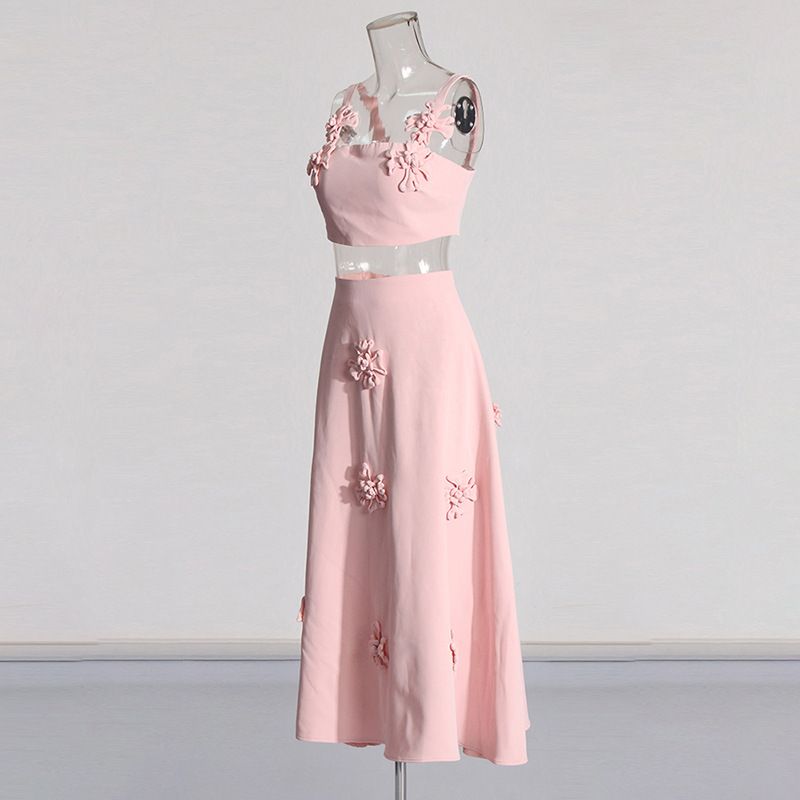 Damenbekleidung Temperamentvoller, kleiner Duftstil, dreidimensionaler Blumen-Zweiteiler_voghion.com