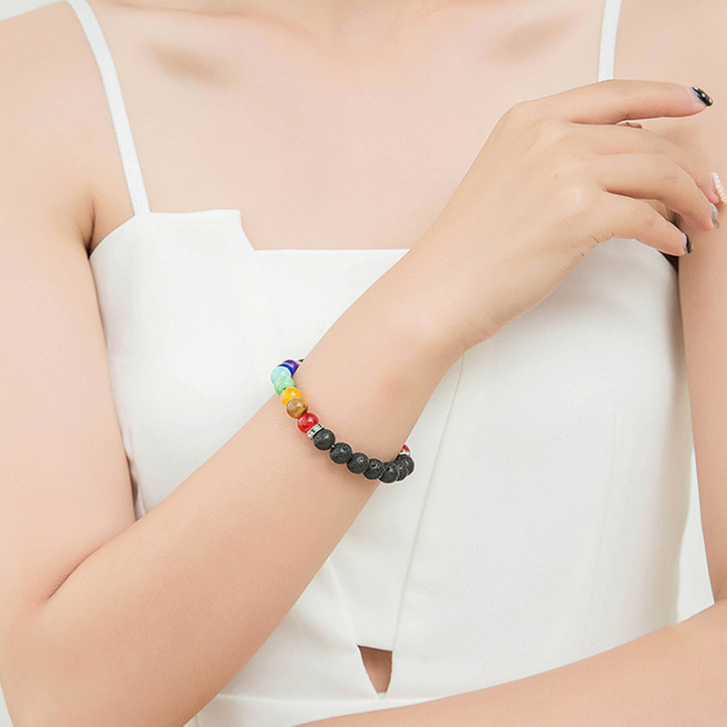 Bracelet de Yoga Shuosbai coloré pierre volcanique forme géométrique fait à la main accrocheur guérison anxiété 7 Bracelet en pierre de guérison_voghion.com