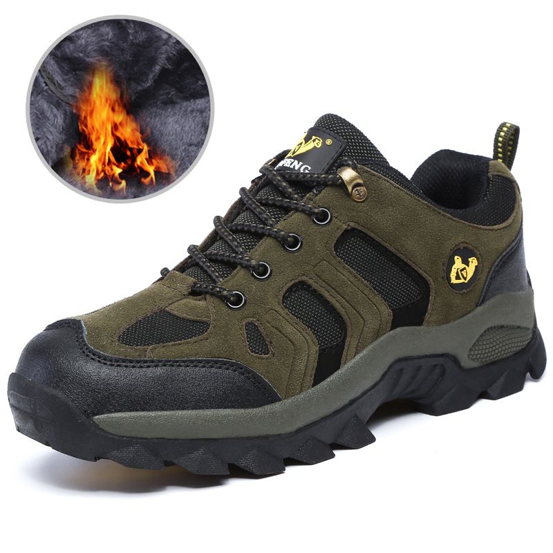 Men's Outdoor Sports Casual Hiking Breathable Thick Sole Wear-resistant Non-slip Waterproof Large Size With Fleece_voghion.com