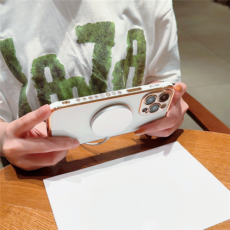 15 Pro Max Magsafe placcatura magnetica custodia per telefono fiore rosa per iPhone 11 12 13 14 Plus copertura protettiva per obiettivo_voghion.com