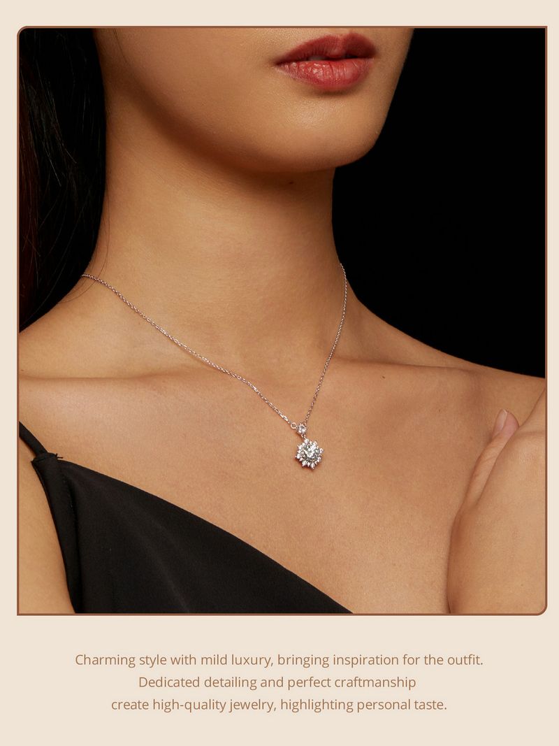 Collana con catena in argento sterling con diamante di laboratorio da 1 carato, Moissanite Halo per donna_voghion.com