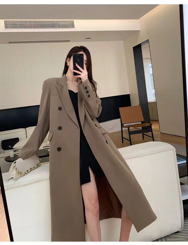 Trench di alta qualità per donna, lunghezza media, nuovo stile primavera e autunno 2025, cappotto lungo con colletto doppiopetto_voghion.com