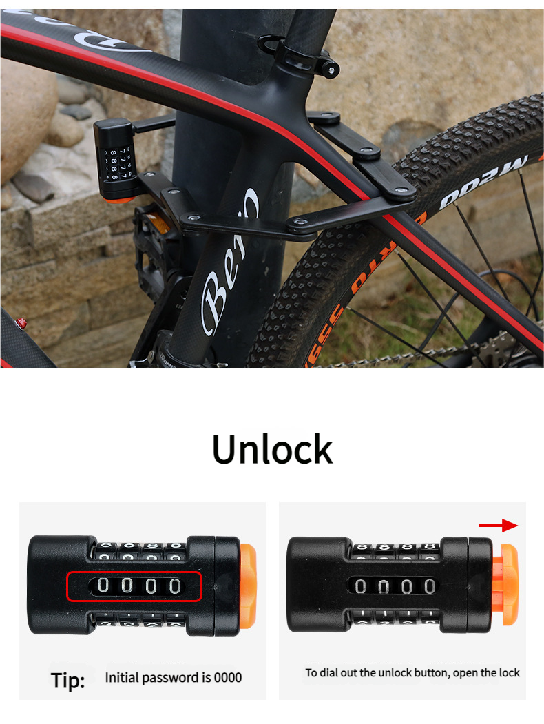 Lucchetto pieghevole portatile per bicicletta elettrica da montagna antifurto con combinazione_voghion.com