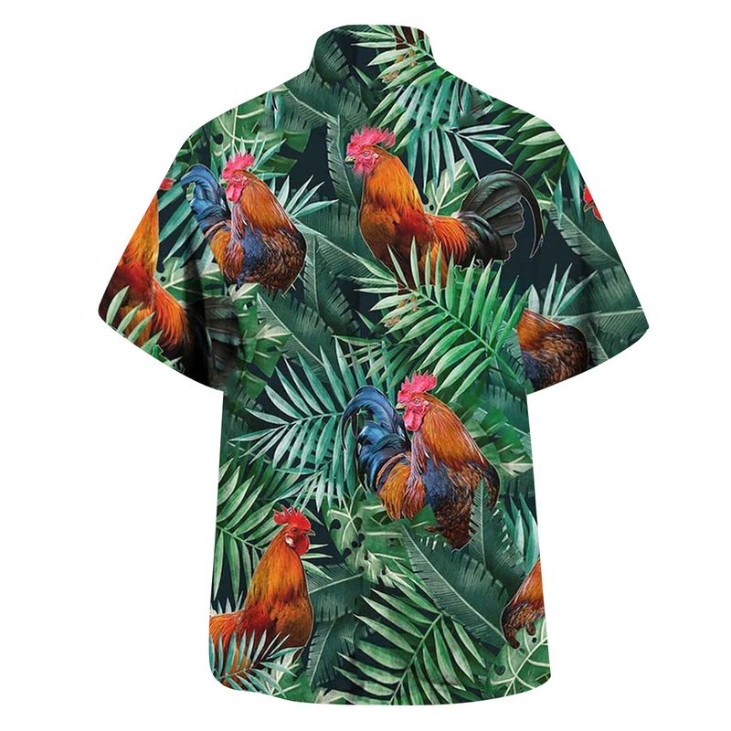Neu Herren Kurzarm Hawaiihemd mit 3D-Digital-Hahn-Muster bedruckt Herren Sommer Strickjacke_voghion.com