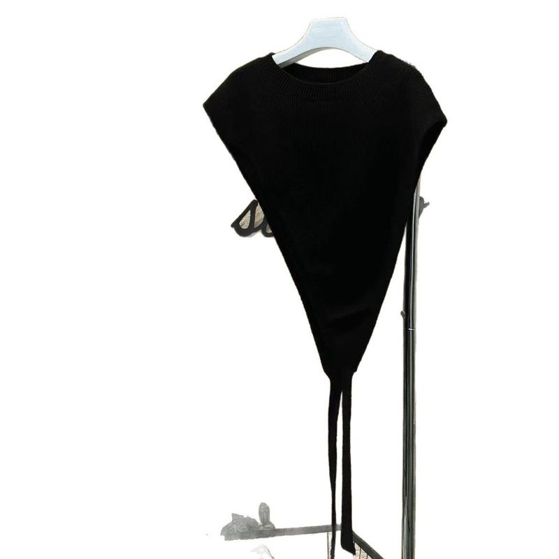 Elegant Fashion Versatile Asymmetrical Shoulder Shawl Design Shawl-style Pullover Knitted Vest Casual Black_voghion.com