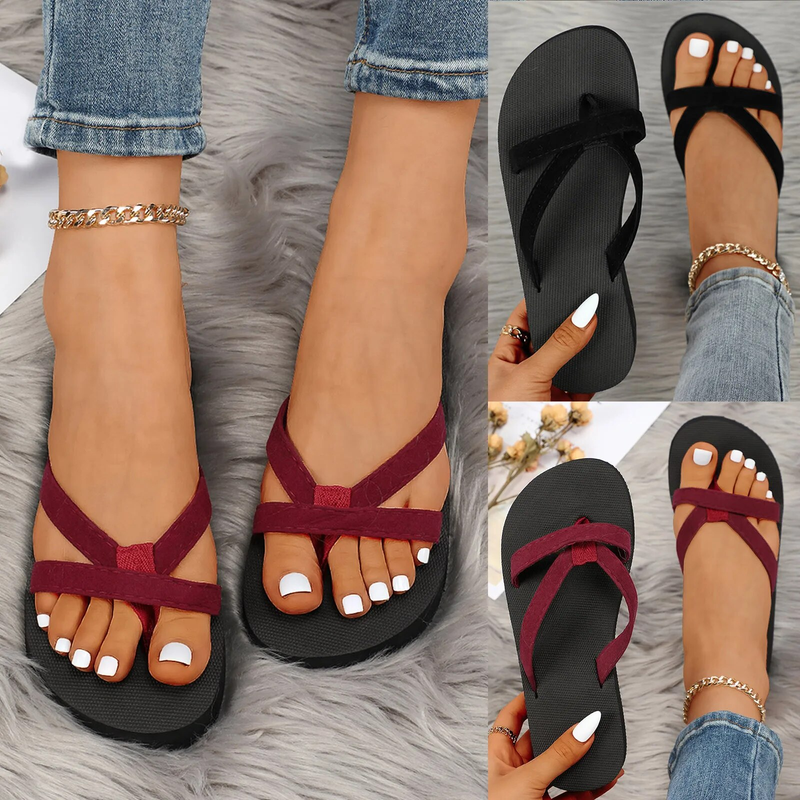 2024 New Summer Non Slip Shoes Wedges Slippes Woman Leather Womens Flip Flops_voghion.com