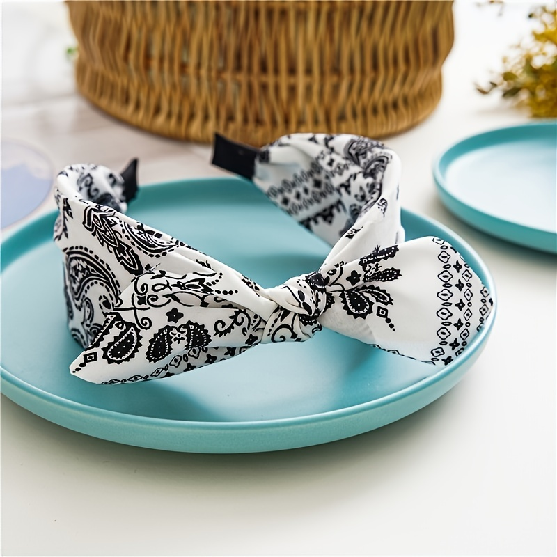 Paisley Print Boho galvos juosta Minkštos galvos juostos Vintage Bowknot elastinės plaukų juostos Plaukų aksesuarai_voghion.com